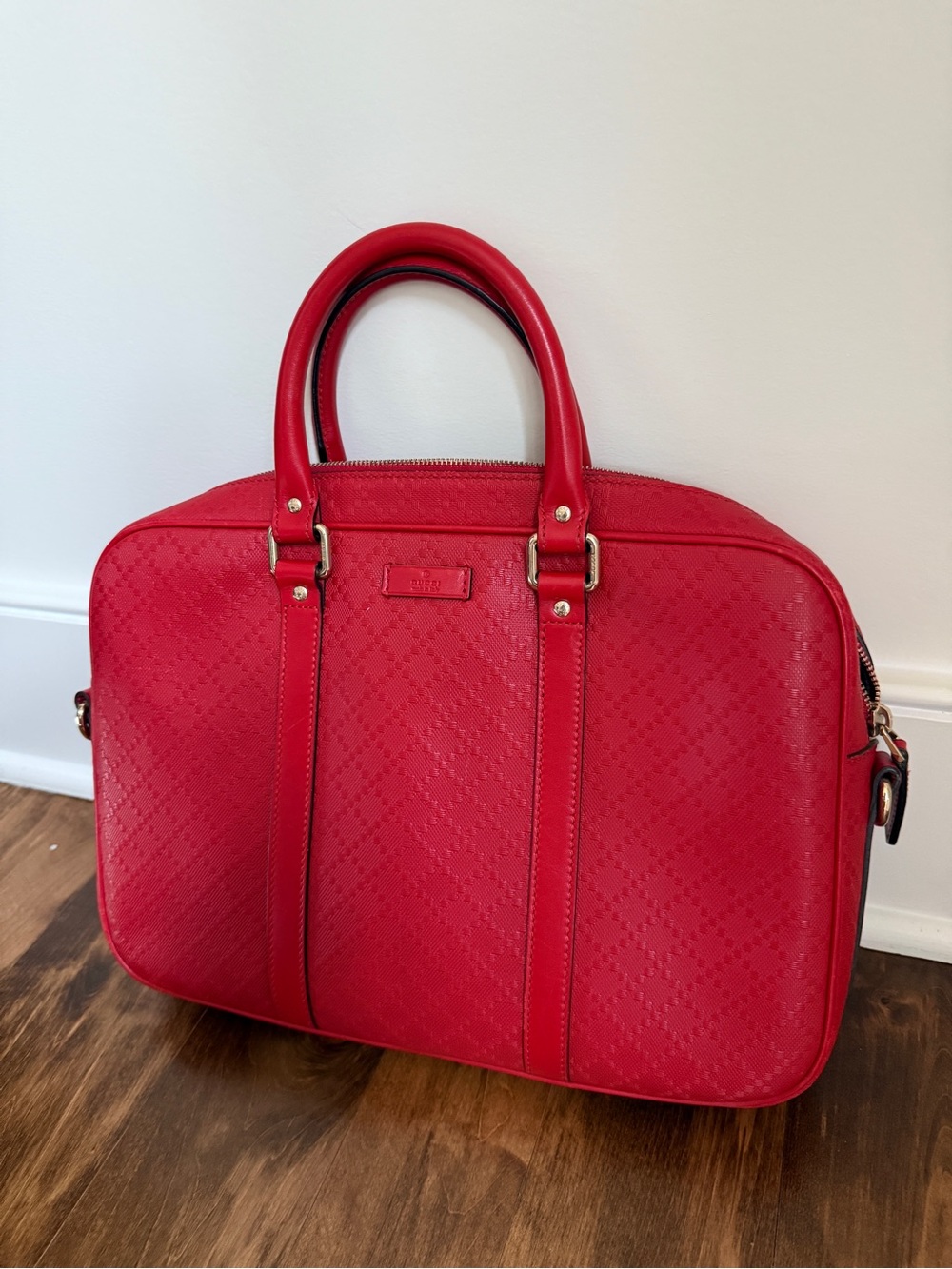 Gucci Red Leather Laptop Bag with Top Handles